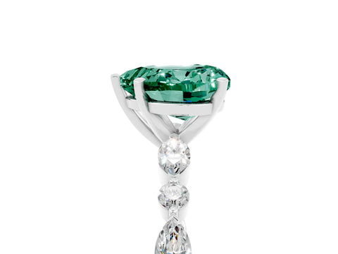 White gold Heart Cut Green Sapphire Solitaire with Side Stones on a Pavé Band and Four-Prong Setting_5