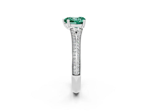White gold Heart Cut Green Sapphire Split Shank Engagement Ring with Pavé Band_2