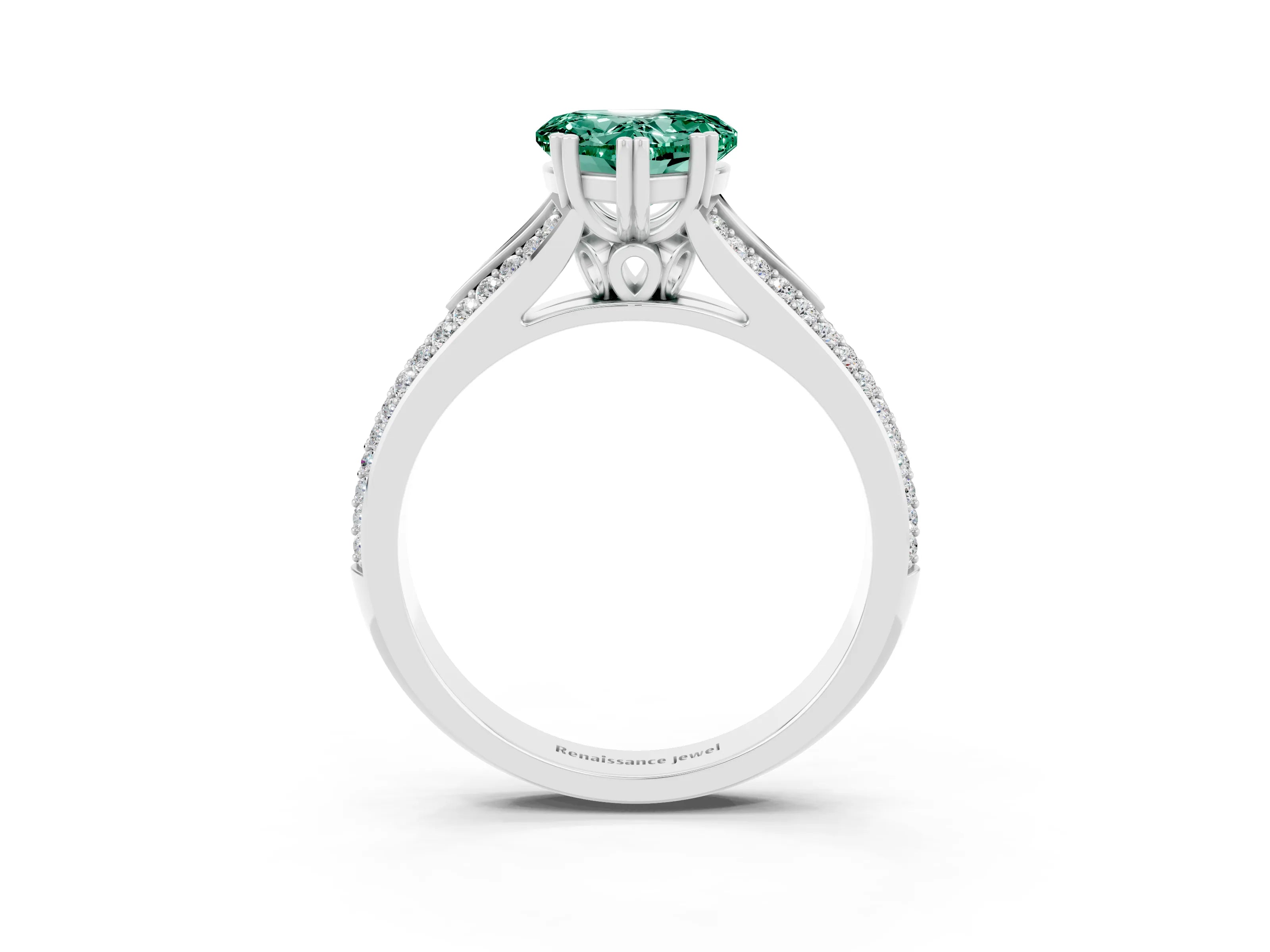 White gold Heart Cut Green Sapphire Split Shank Engagement Ring with Pavé Band_3