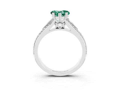 White gold Heart Cut Green Sapphire Split Shank Engagement Ring with Pavé Band_3