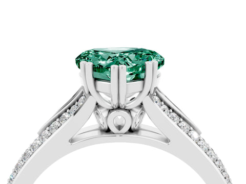 White gold Heart Cut Green Sapphire Split Shank Engagement Ring with Pavé Band_4