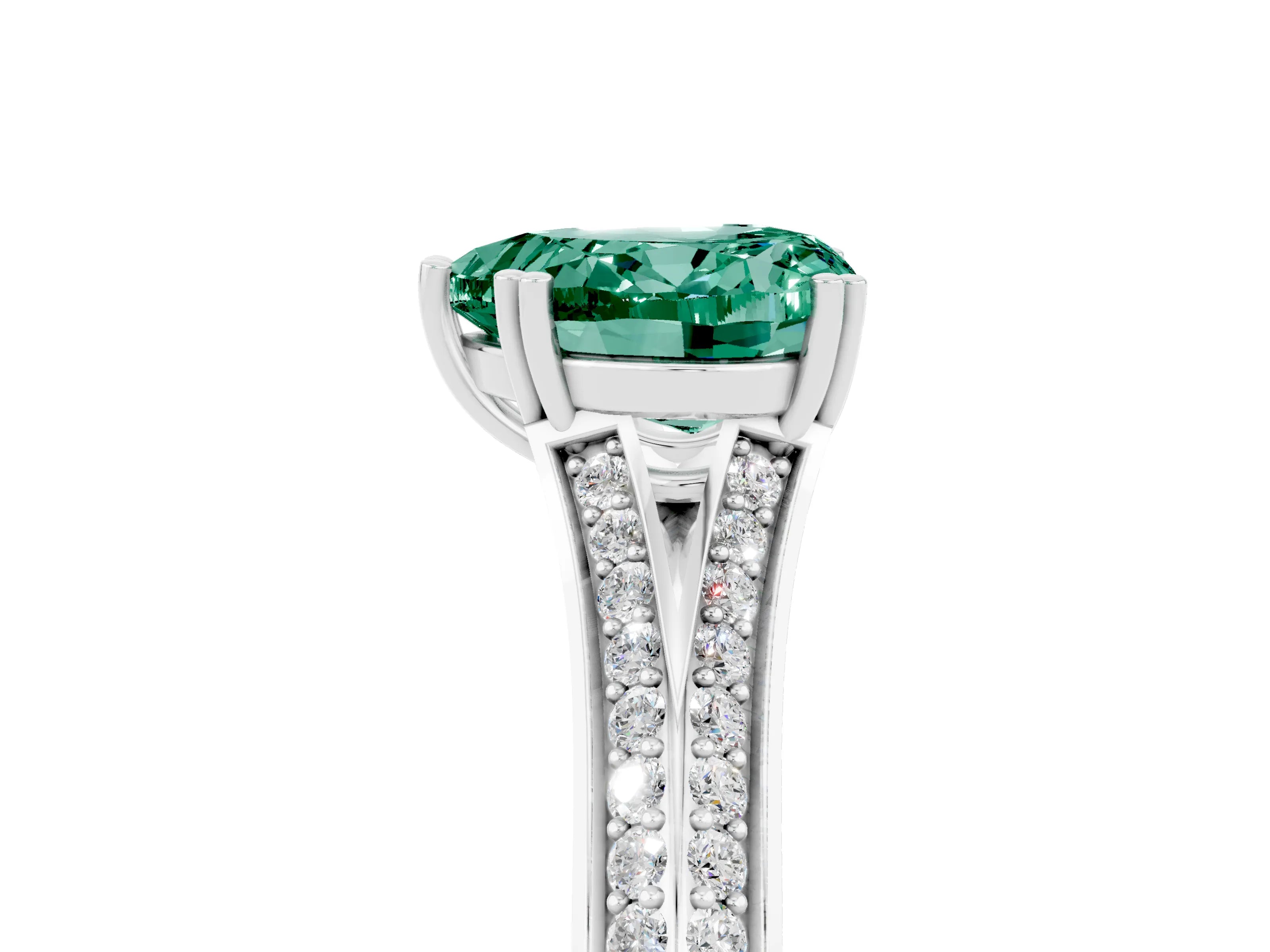 White gold Heart Cut Green Sapphire Split Shank Engagement Ring with Pavé Band_5