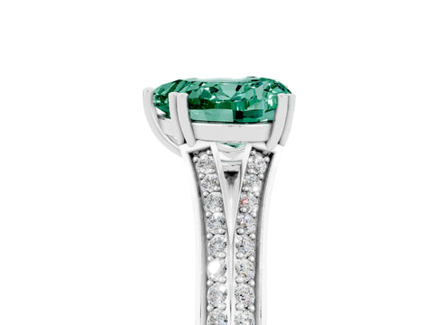 White gold Heart Cut Green Sapphire Split Shank Engagement Ring with Pavé Band_5