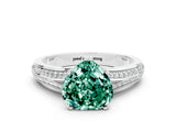 White gold Heart Cut Green Sapphire Split Shank Engagement Ring with Pavé Band