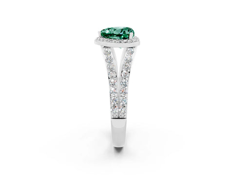 White gold Heart Cut Green Sapphire Split Shank Halo Ring with Four-Prong Setting_55