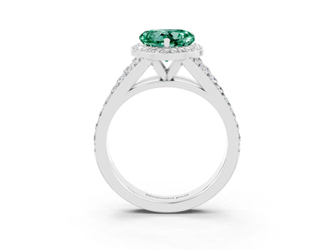 White gold Heart Cut Green Sapphire Split Shank Halo Ring with Four-Prong Setting_56