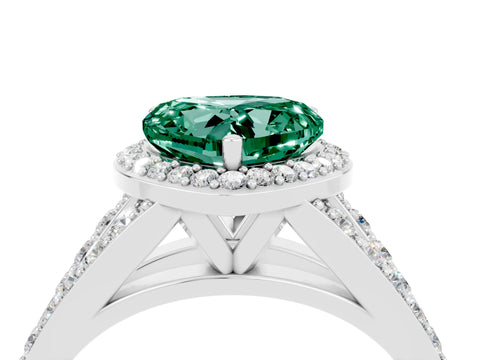 White gold Heart Cut Green Sapphire Split Shank Halo Ring with Four-Prong Setting_64
