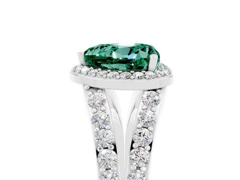 White gold Heart Cut Green Sapphire Split Shank Halo Ring with Four-Prong Setting_65