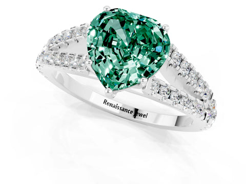 White gold Heart Cut Green Sapphire Split Shank Pavé Engagement Ring with Four-Prong Setting_13