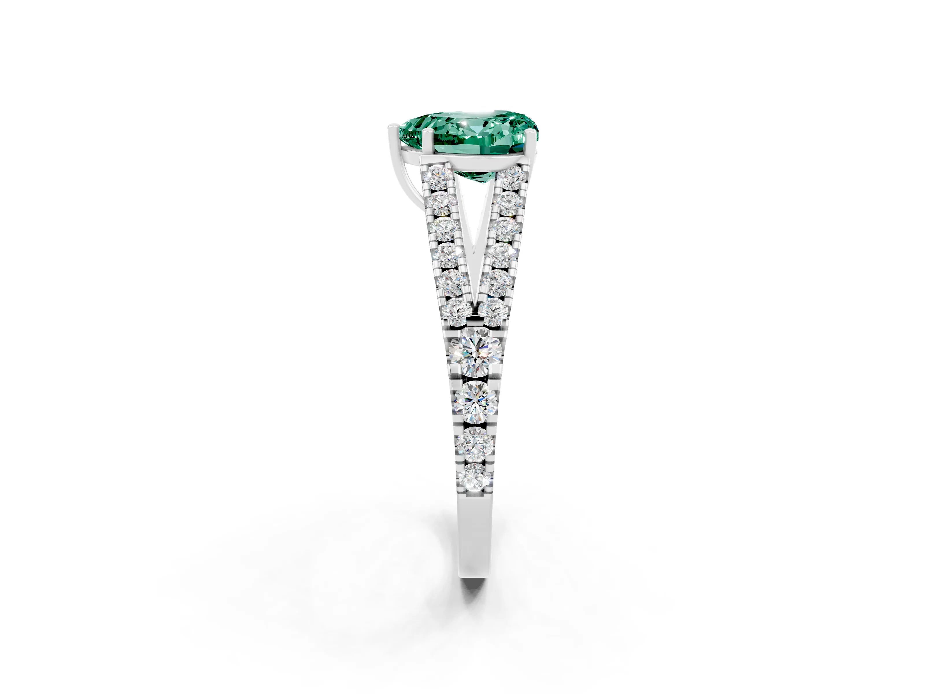 White gold Heart Cut Green Sapphire Split Shank Pavé Engagement Ring with Four-Prong Setting_14
