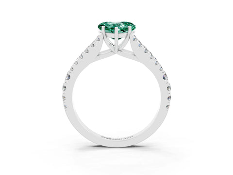 White gold Heart Cut Green Sapphire Split Shank Pavé Engagement Ring with Four-Prong Setting_15