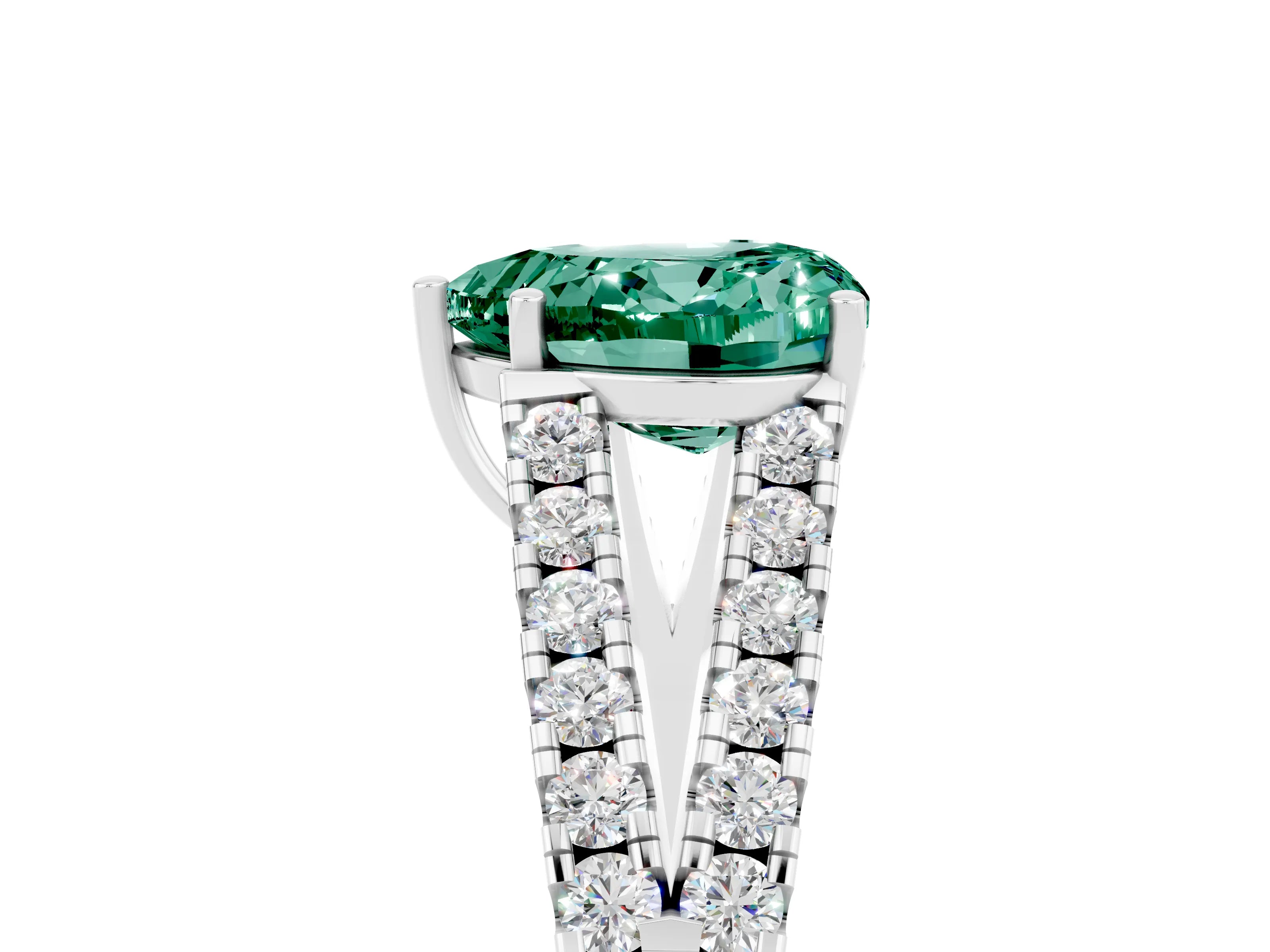White gold Heart Cut Green Sapphire Split Shank Pavé Engagement Ring with Four-Prong Setting_17