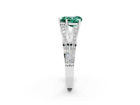White gold Heart Cut Green Sapphire Split Shank Ring with Pavé Band and Four-Prong Setting_2
