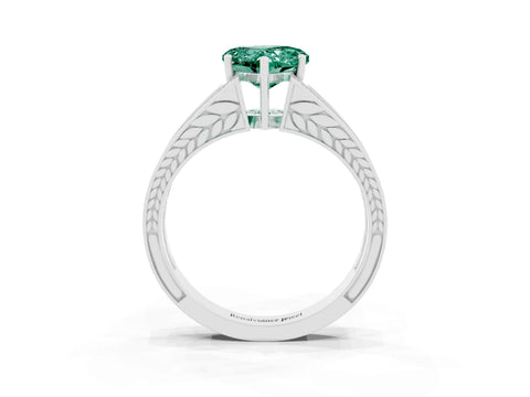 White gold Heart Cut Green Sapphire Split Shank Ring with Pavé Band and Four-Prong Setting_3