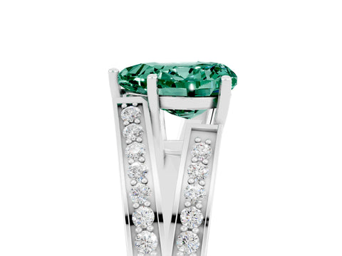 White gold Heart Cut Green Sapphire Split Shank Ring with Pavé Band and Four-Prong Setting_5
