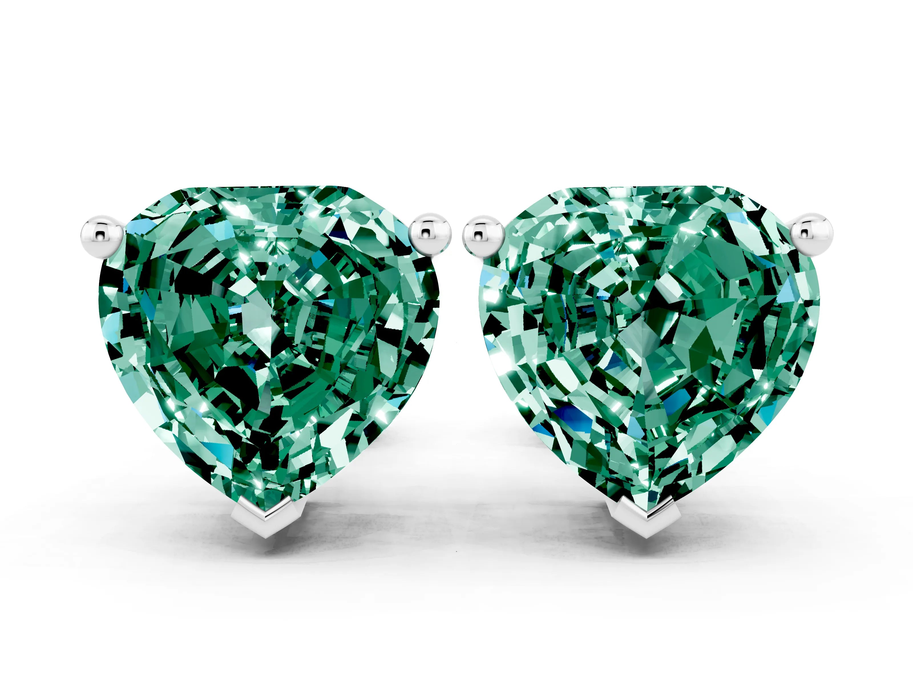 White gold Heart Cut Green Sapphire Stud Earrings_18