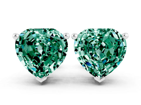 White gold Heart Cut Green Sapphire Stud Earrings_18