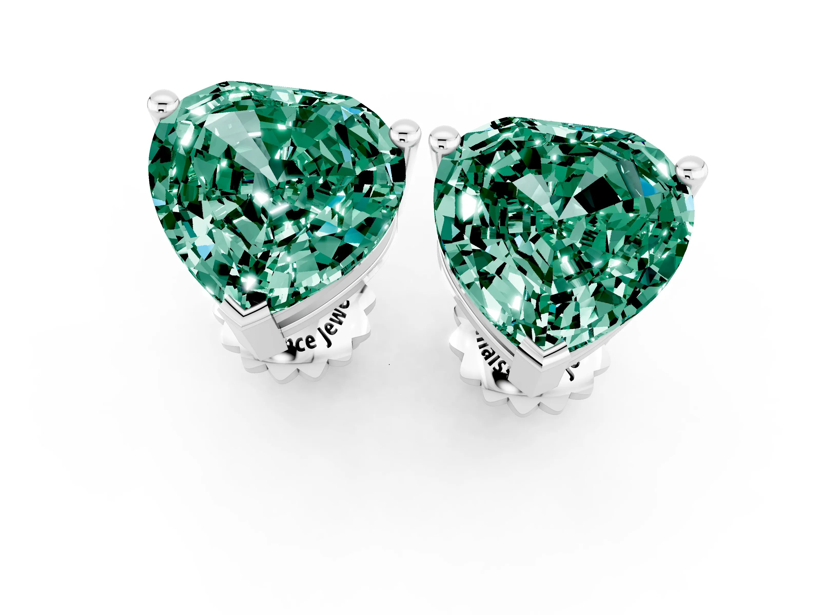 White gold Heart Cut Green Sapphire Stud Earrings_19