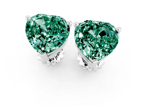 White gold Heart Cut Green Sapphire Stud Earrings_19