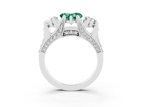 White gold Heart Cut Green Sapphire Three-Stone Ring with Channel Set Band and Four-Prong Setting_3