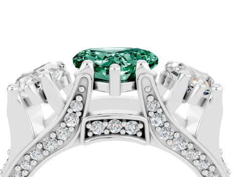 White gold Heart Cut Green Sapphire Three-Stone Ring with Channel Set Band and Four-Prong Setting_4