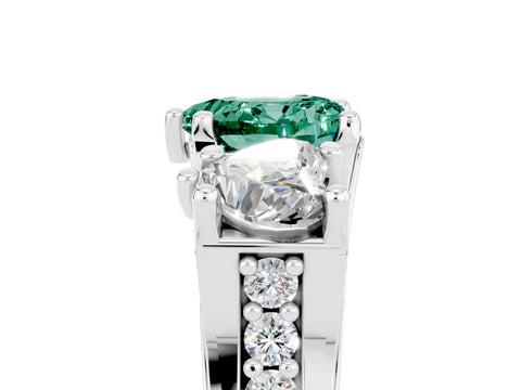 White gold Heart Cut Green Sapphire Three-Stone Ring with Channel Set Band and Four-Prong Setting_5