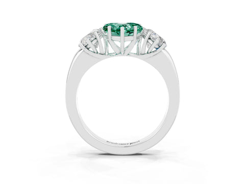 White gold Heart Cut Green Sapphire Three-Stone Ring with Four-Prong Setting and Classic Band_3