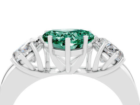 White gold Heart Cut Green Sapphire Three-Stone Ring with Four-Prong Setting and Classic Band_4
