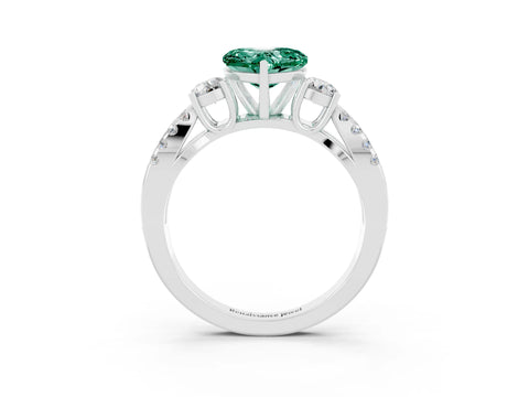 White gold Heart Cut Green Sapphire Three-Stone Ring with Pavé Split Shank and Four-Prong Setting_21