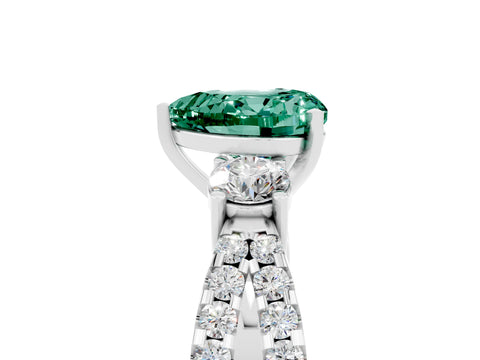 White gold Heart Cut Green Sapphire Three-Stone Ring with Pavé Split Shank and Four-Prong Setting_23