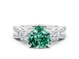 White gold Heart Cut Green Sapphire Three-Stone Ring with Pavé Split Shank and Four-Prong Setting_24