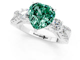 White gold Heart Cut Green Sapphire Three-Stone Ring with Pavé Split Shank and Four-Prong Setting_25