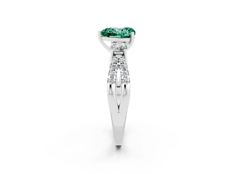 White gold Heart Cut Green Sapphire Three-Stone Ring with Pavé Split Shank and Four-Prong Setting_26