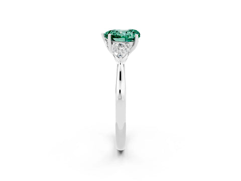 White gold Heart Cut Green Sapphire Three-Stone Ring with Pear Side Stones and Four-Prong Setting_14