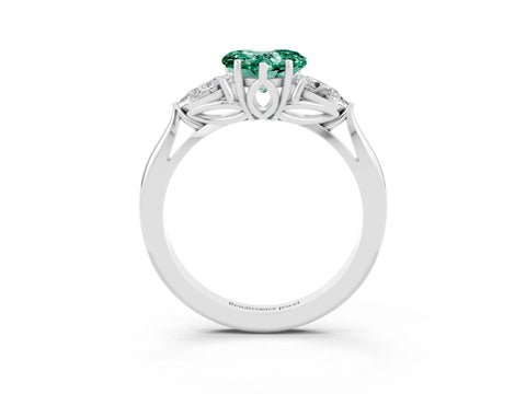 White gold Heart Cut Green Sapphire Three-Stone Ring with Pear Side Stones and Four-Prong Setting_15