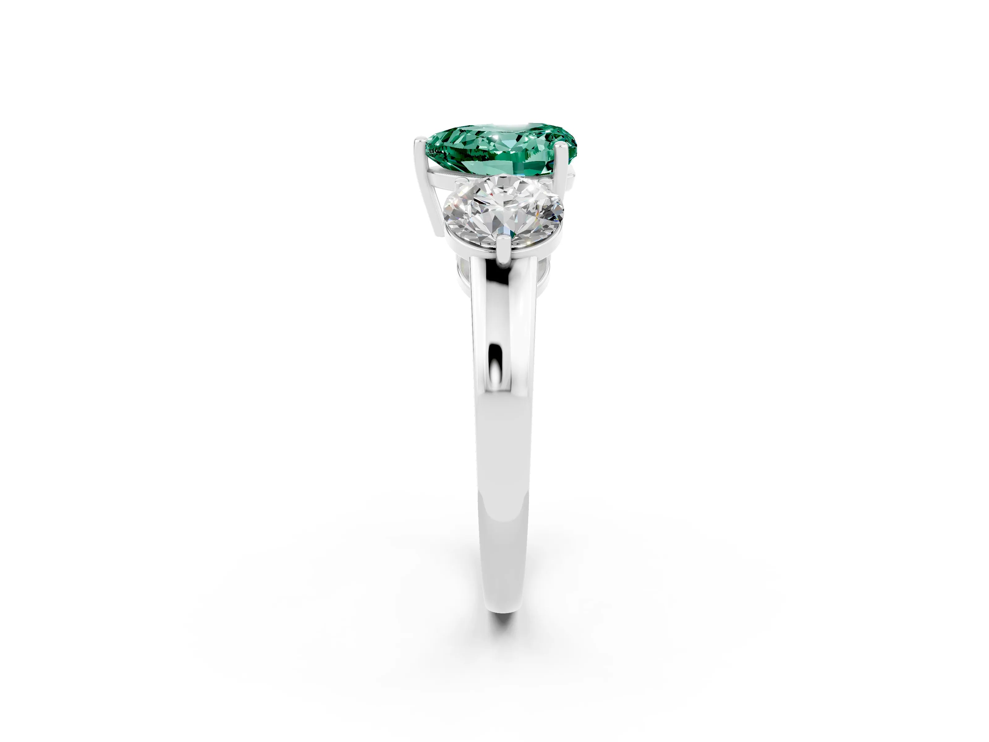 White gold Heart Cut Green Sapphire Three-Stone Ring with Prong Setting and Classic Band_2