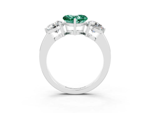 White gold Heart Cut Green Sapphire Three-Stone Ring with Prong Setting and Classic Band_3