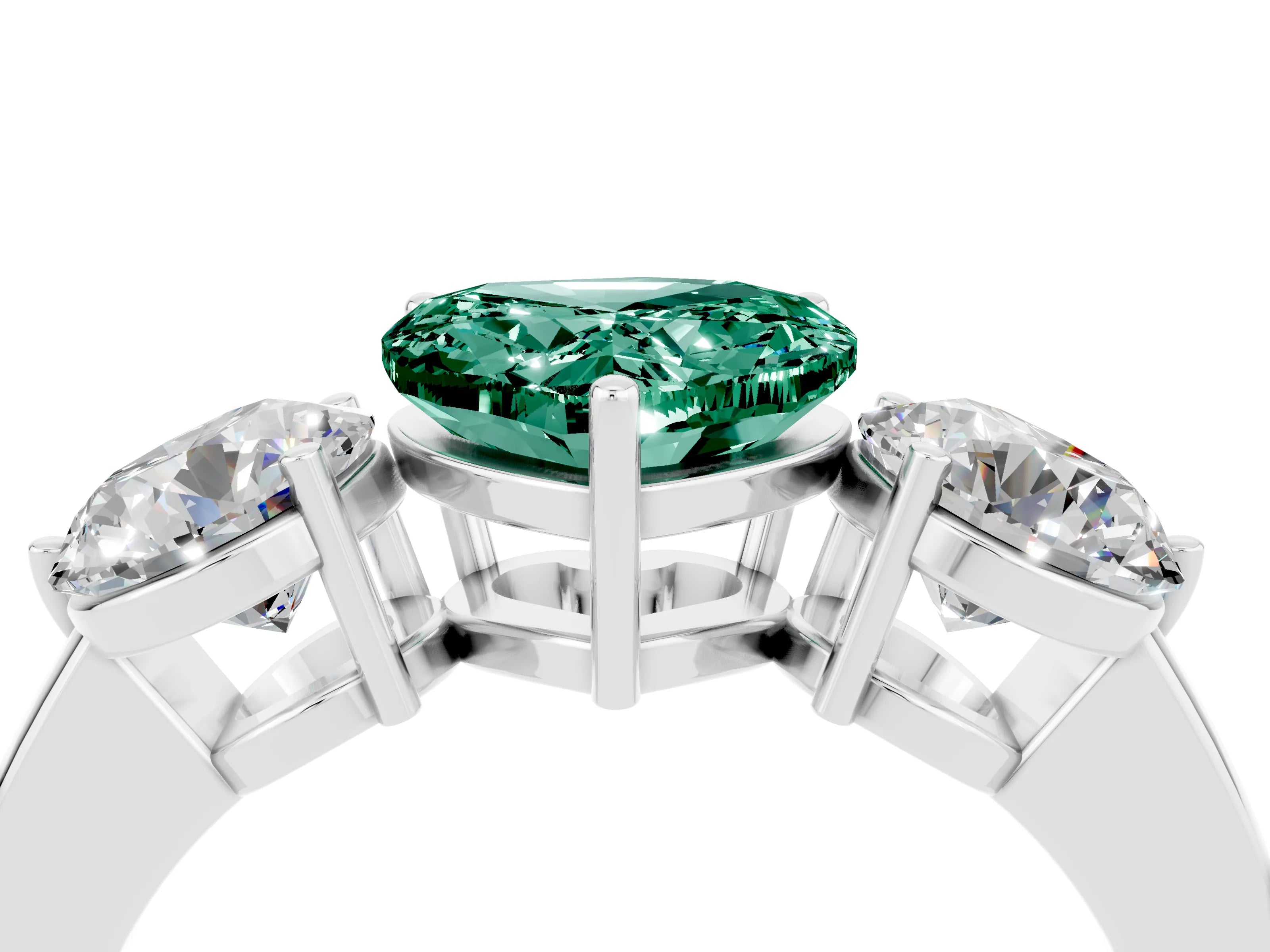 White gold Heart Cut Green Sapphire Three-Stone Ring with Prong Setting and Classic Band_4