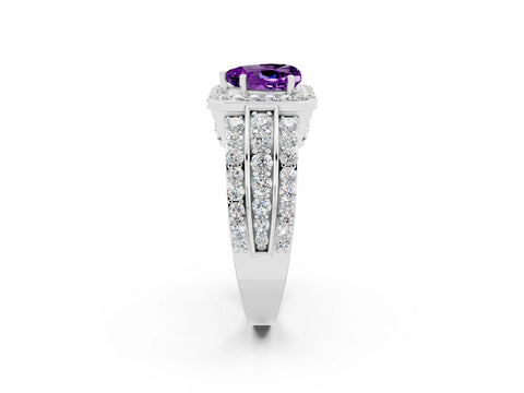 White gold Heart Cut Halo Amethyst Ring with Split Shank and Four-Prong Setting_2
