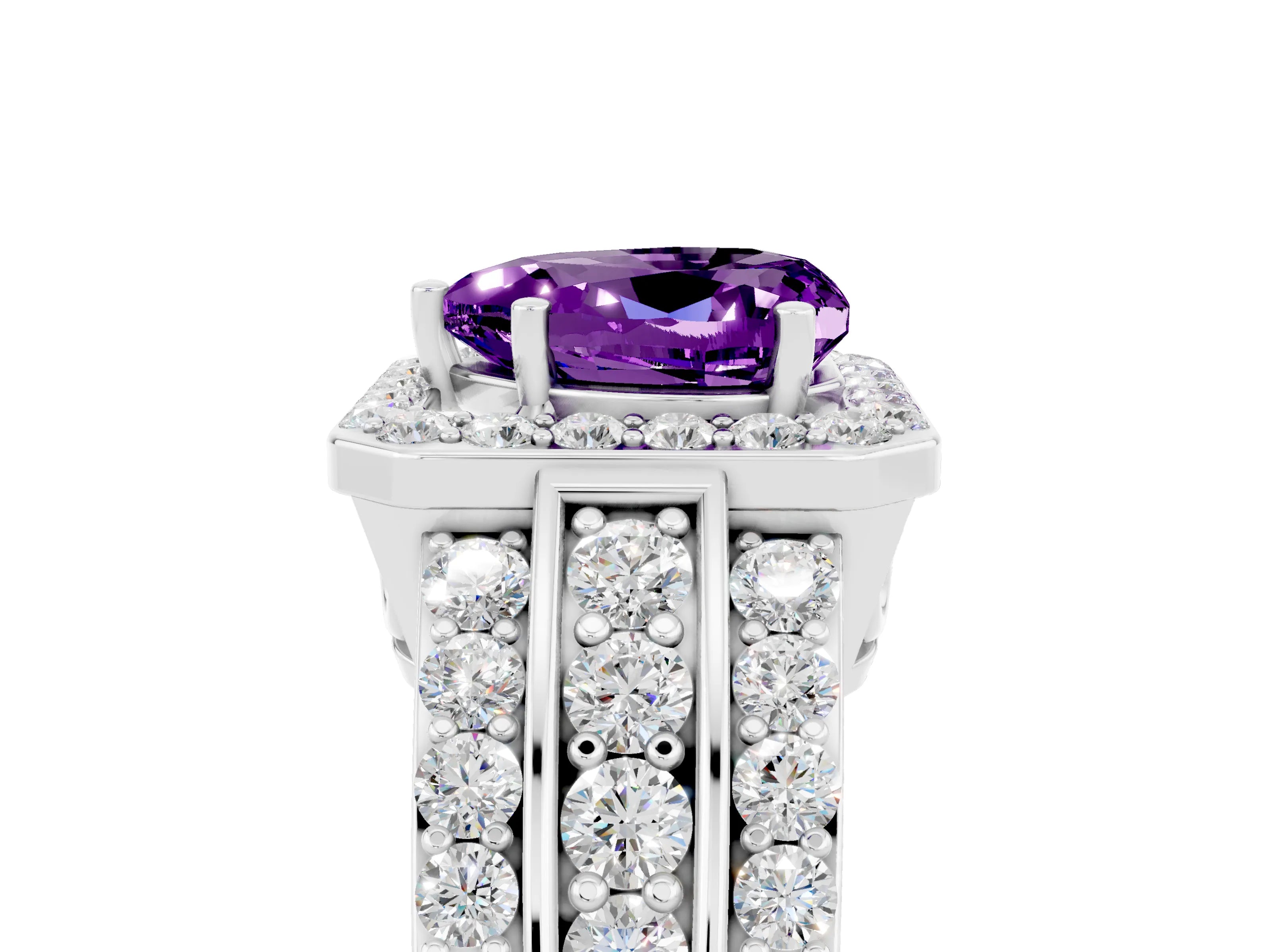 White gold Heart Cut Halo Amethyst Ring with Split Shank and Four-Prong Setting_5