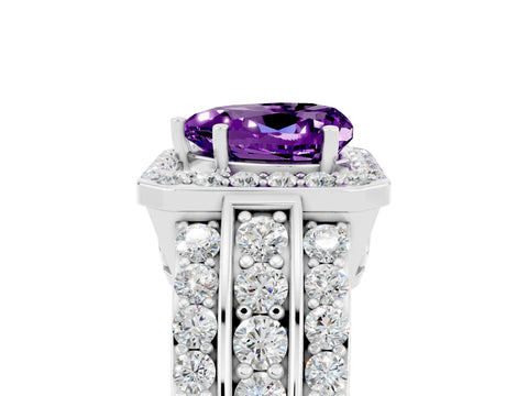 White gold Heart Cut Halo Amethyst Ring with Split Shank and Four-Prong Setting_5