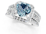 White gold Heart Cut Halo Aquamarine Ring with Split Shank and Four-Prong Setting_1
