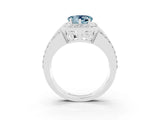 White gold Heart Cut Halo Aquamarine Ring with Split Shank and Four-Prong Setting_3