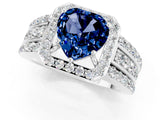 White gold Heart Cut Halo Blue Sapphire Ring with Split Shank and Four-Prong Setting_1