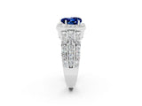 White gold Heart Cut Halo Blue Sapphire Ring with Split Shank and Four-Prong Setting_2