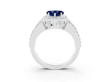 White gold Heart Cut Halo Blue Sapphire Ring with Split Shank and Four-Prong Setting_3