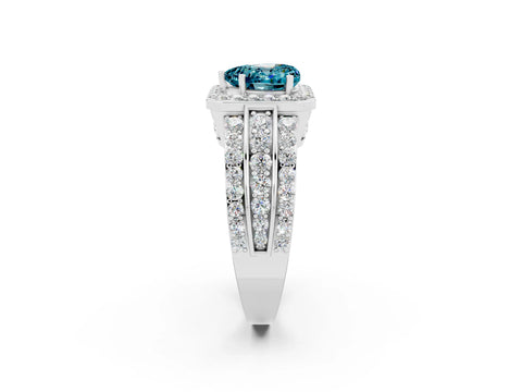 White gold Heart Cut Halo Blue Topaz Ring with Split Shank and Four-Prong Setting_2