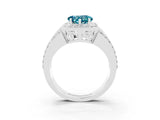 White gold Heart Cut Halo Blue Topaz Ring with Split Shank and Four-Prong Setting_3