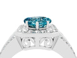 White gold Heart Cut Halo Blue Topaz Ring with Split Shank and Four-Prong Setting_4