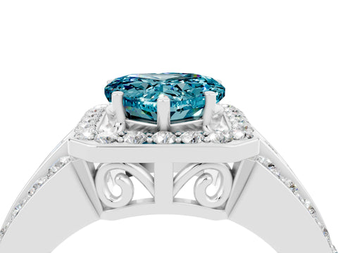 White gold Heart Cut Halo Blue Topaz Ring with Split Shank and Four-Prong Setting_4